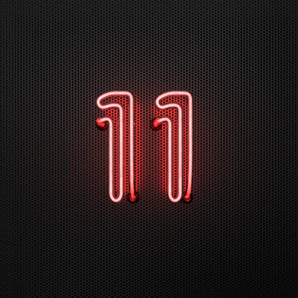 Neon Rosso Brillante Numero Numero Undici Fondo Metallico Traforato Illustrazione — Foto Stock