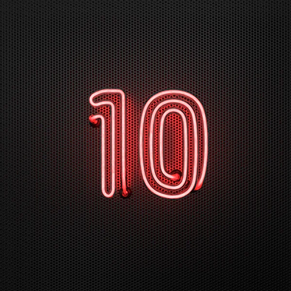 Glödande Röd Neon Nummer Nummer Tio Perforerad Metallbakgrund Illustration — Stockfoto