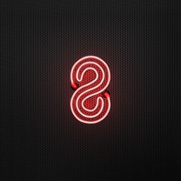 Gloeiend Rood Neon Nummer Nummer Acht Een Geperforeerde Metalen Ondergrond — Stockfoto
