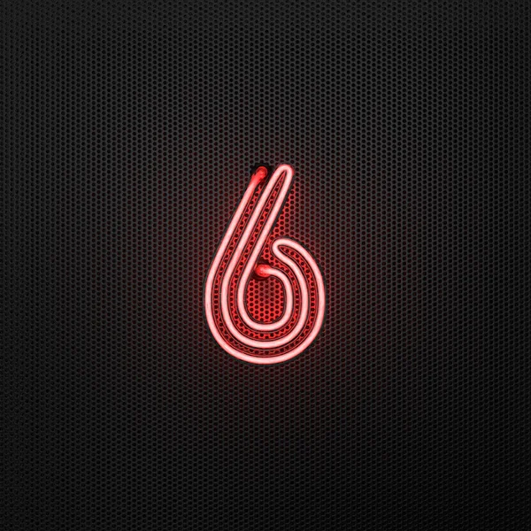 Zářící Červený Neon Číslo Číslo Šest Perforovaném Kovovém Pozadí Ilustrace — Stock fotografie