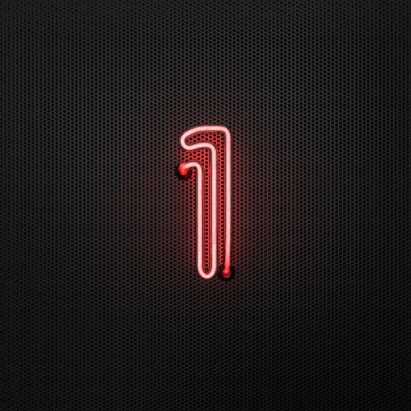 Leuchtend Rote Neonzahl Nummer Eins Auf Einem Perforierten Metallhintergrund Illustration — Stockfoto