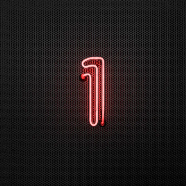 Neon Rosso Incandescente Numero Numero Uno Fondo Metallico Traforato Illustrazione — Foto Stock