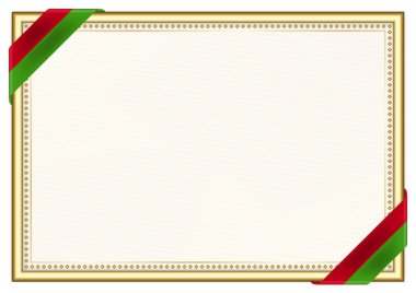 Belarus bayrağı ile yatay çerçeve ve sınır, sertifikanız ve diplomanız için şablon elemanları. Vektör.