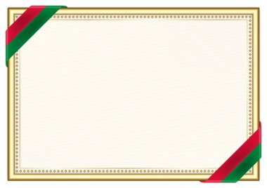 Maldivler bayrağı ile yatay çerçeve ve sınır, sertifikanız ve diplomanız için şablon elemanları. Vektör.