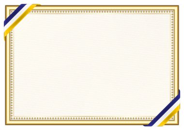 Buryatia bayrağı ile yatay çerçeve ve sınır, sertifikanız ve diplomanız için şablon elemanları. Vektör.