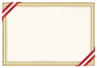 Danimarka bayrağı ile yatay çerçeve ve sınır, sertifikanız ve diplomanız için şablon unsurları. Vektör.