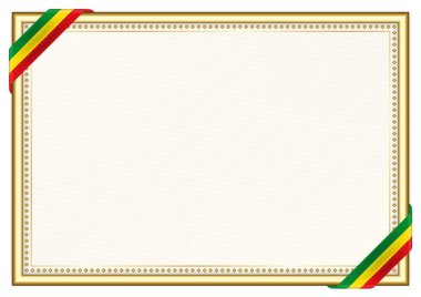 Etiyopya bayrağı ile yatay çerçeve ve sınır, sertifikanız ve diplomanız için şablon unsurları. Vektör.