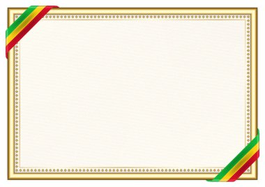 Yatay çerçeve ve Mali bayrağı sınırı, sertifika ve diploma için şablon elemanları. Vektör.