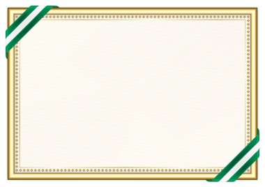 Nijerya bayrağı ile yatay çerçeve ve sınır, sertifika ve diploma için şablon elementleri. Vektör.