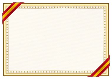 Yatay çerçeve ve sınır İspanya bayrağı, sertifika ve diploman için şablon elementleri. Vektör.