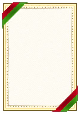 Belarus bayrağı ile dikey çerçeve ve sınır, sertifikanız ve diplomanız için şablon unsurları. Vektör.