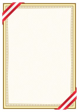 Avusturya bayrağı ile dikey çerçeve ve sınır, sertifikanız ve diplomanız için şablon unsurları. Vektör.