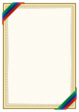 Dağıstan bayrağı ile dikey çerçeve ve sınır, sertifikanız ve diplomanız için şablon unsurları. Vektör.