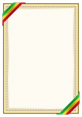 Mali bayrağı ile dikey çerçeve ve sınır, sertifikanız ve diplomanız için şablon unsurları. Vektör.