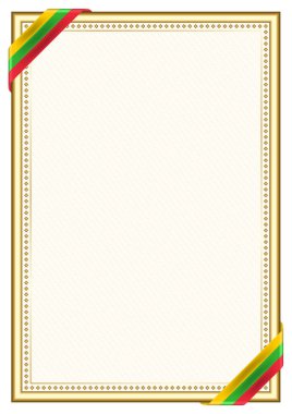 Myanmar bayrağı ile dikey çerçeve ve sınır, sertifikanız ve diplomanız için şablon unsurları. Vektör.