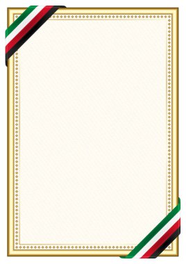 Kuveyt bayrağı ile dikey çerçeve ve sınır, sertifikanız ve diplomanız için şablon unsurları. Vektör.