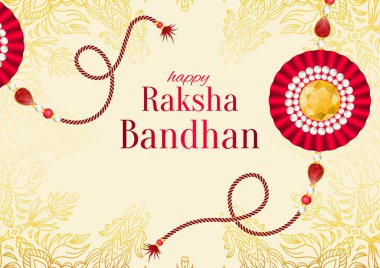 Raksha Bandhan vektör arka plan. Rakshabandhan tebrik kartı serdar (bir tılsım veya muska) ile. Bir ve bir kız arasındaki sevgi sembolize Hindu festivali.