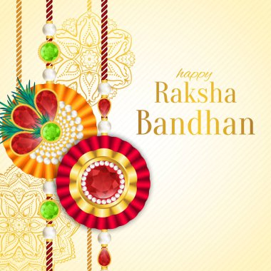 Raksha Bandhan vektör arka plan. Rakshabandhan tebrik kartı serdar (bir tılsım veya muska) ile. Bir ve bir kız arasındaki sevgi sembolize Hindu festivali.