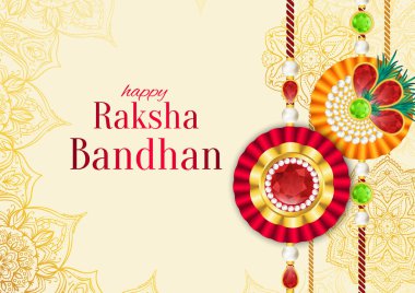 Raksha Bandhan vektör arka plan. Rakshabandhan tebrik kartı serdar (bir tılsım veya muska) ile. Bir ve bir kız arasındaki sevgi sembolize Hindu festivali.