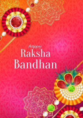 Raksha Bandhan vektör arka plan. Rakshabandhan tebrik kartı serdar (bir tılsım veya muska) ile. Bir ve bir kız arasındaki sevgi sembolize Hindu festivali.