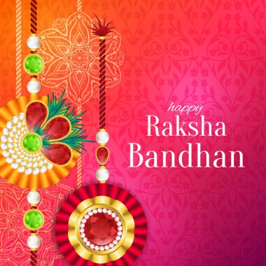 Raksha Bandhan vektör arka plan. Rakshabandhan tebrik kartı serdar (bir tılsım veya muska) ile. Bir ve bir kız arasındaki sevgi sembolize Hindu festivali.