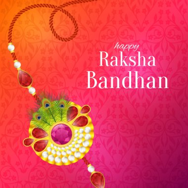 Raksha Bandhan vektör arka plan. Rakshabandhan tebrik kartı serdar (bir tılsım veya muska) ile. Bir ve bir kız arasındaki sevgi sembolize Hindu festivali.