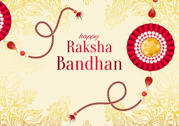 Bandhan 矢量背景 Rakshabandhan 贺卡与 Rakhi 护身符或护身符 印度教节日象征着兄弟姐妹之间的爱情 — 图库矢量图片