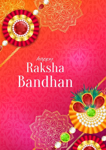Raksha Bandhan Vector Fondo Tarjeta Felicitación Rakshabandhan Con Rakhi Talismán — Vector de stock