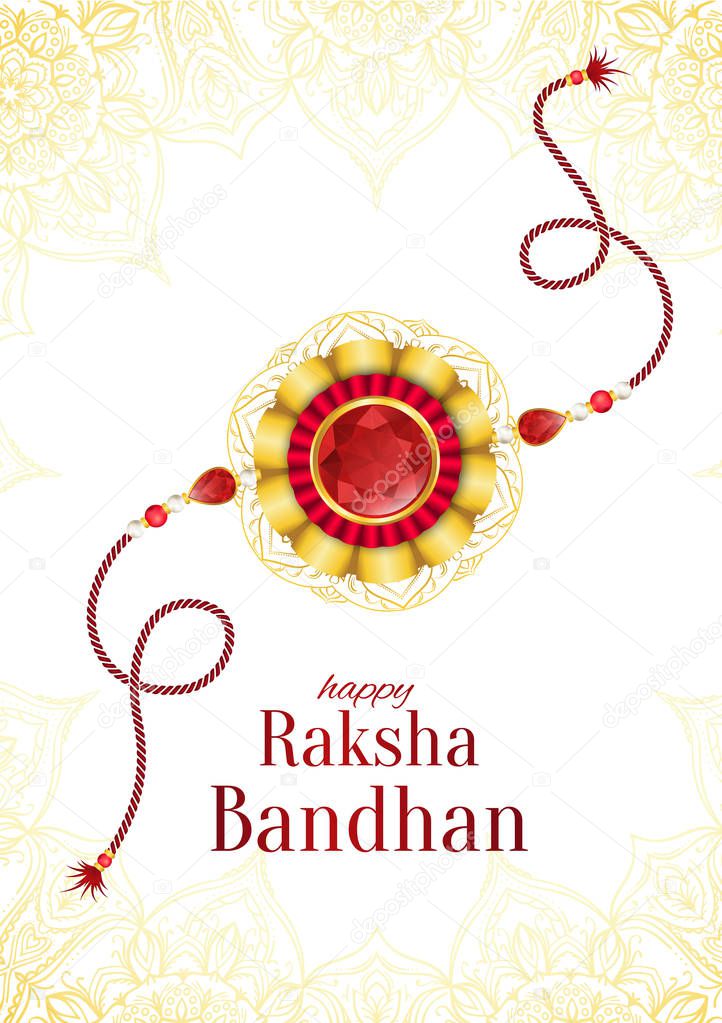Raksha Bandhan vector background. Rakshabandhan greeting card with rakhi (a talisman or amulet). Hindu festival to symbolize the love between a brother and a sister.