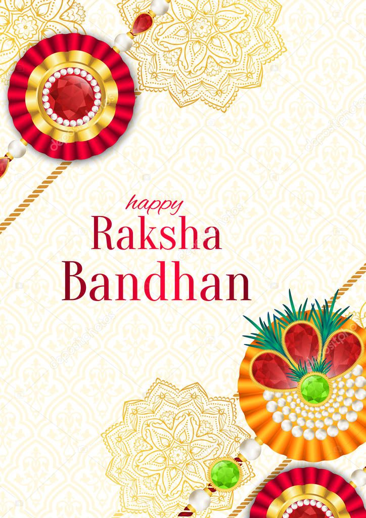 Raksha Bandhan vector background. Rakshabandhan greeting card with rakhi (a talisman or amulet). Hindu festival to symbolize the love between a brother and a sister.