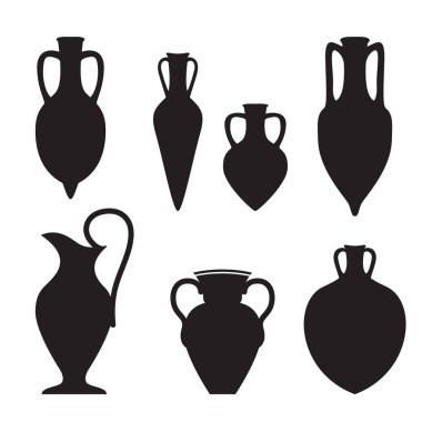 Küme veya farklı şekli Yunan ve Roma amphoras siluetleri, 