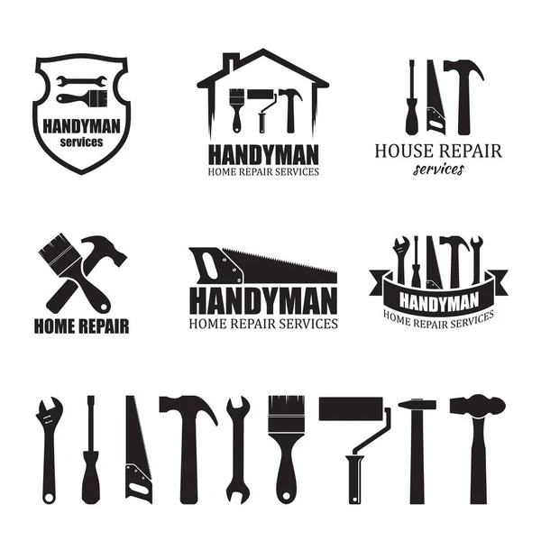 Set Different Handyman Services Icons Isolated White Background Logo Label — Stock Vector