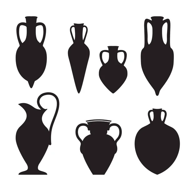 Beállított Vagy Más Alakzat Görög Római Amphoras Sziluettek — Stock Vector