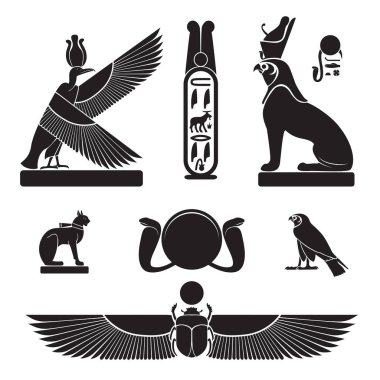 Antik Mısır silhouettes - Nekhbet griffon, göz Horus ve Ra'nın gözü kümesi