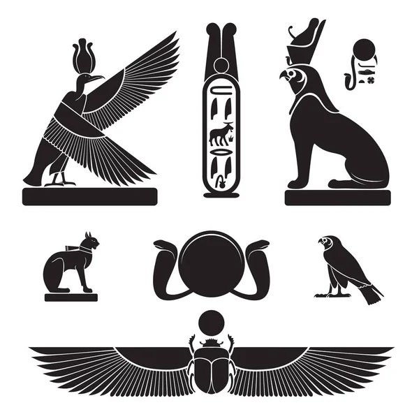 Antik Mısır Silhouettes Nekhbet Griffon Göz Horus Nın Gözü Kümesi — Stok Vektör