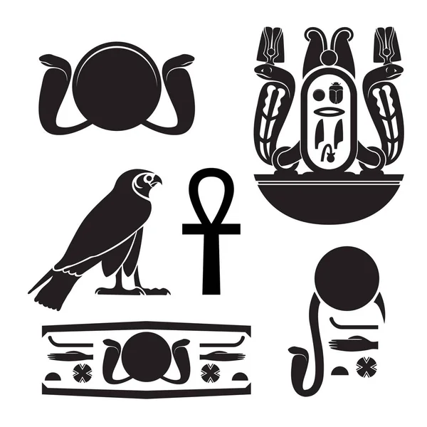 Conjunto Siluetas Egipto Antiguo Ojo Horus Como Halcón Cartucho Con — Vector de stock