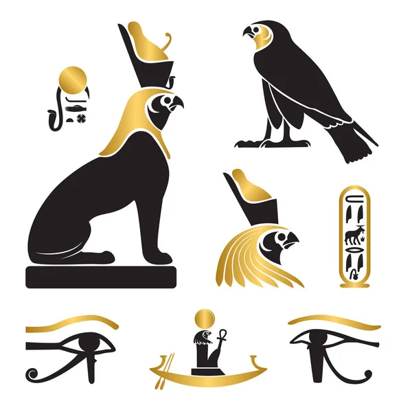 Σύνολο Της Αρχαίας Αιγύπτου Σιλουέτες Μάτι Του Horus Horus Λιοντάρι — Διανυσματικό Αρχείο