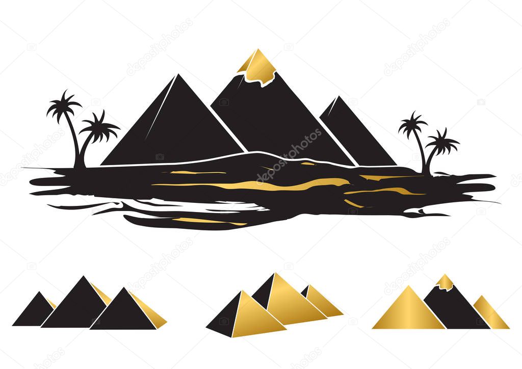 Set of ancient egypt silhouettes - pyramids in different shapes.