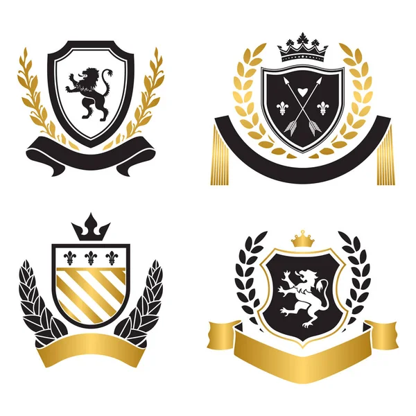 Coats Arms Shields Crown Arrows Laurel Wreath Sides Based Inspired — Stock Vector