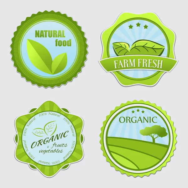 Organic Food Labels Set Three Tags — Stock Vector