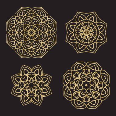 Soyut etnik süsleme mandalalar yuvarlak altın renk
