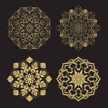 Soyut etnik süsleme mandalalar yuvarlak altın renk