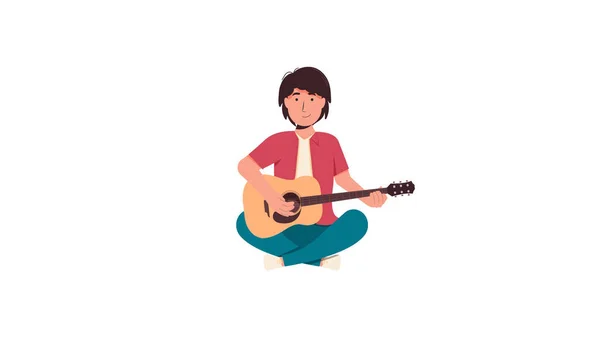 Homem Sentado Com Uma Guitarra Ilustração Vetorial Isolado — Vetor de Stock
