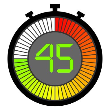 kırmızı ile başlayan bir degrade kadran ile elektronik kronometre. 45 saniye