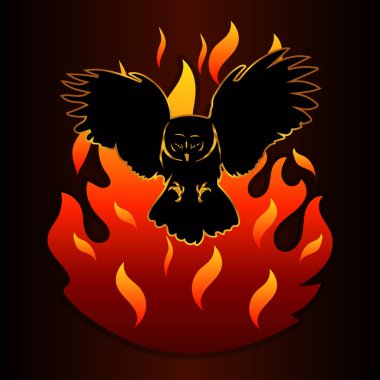 silhouette of an owl and a fire clipart