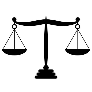 Siyah Hukuk denge sembolü. Düz tasarımlı Terazi