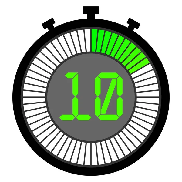 Cronómetro electrónico con esfera degradada a partir de color verde. 10 segundos — Vector de stock