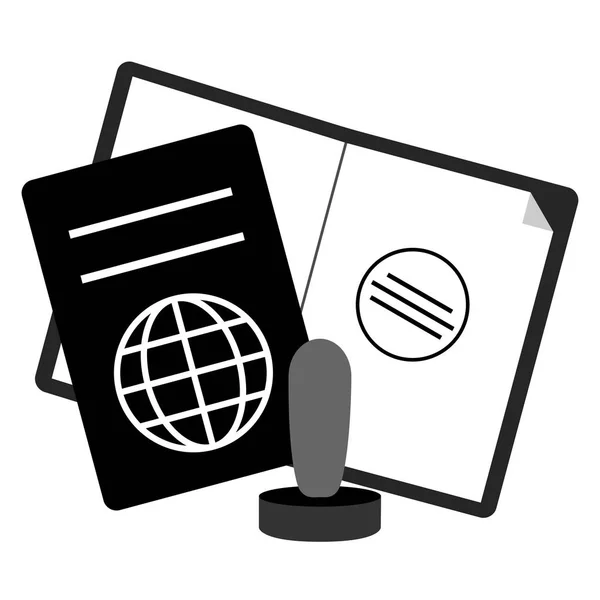 Passeport et timbre Icône noir et blanc — Image vectorielle