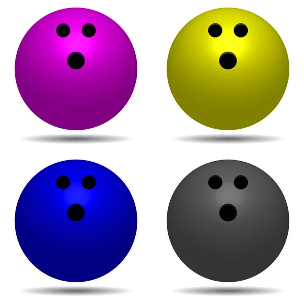 Set Bowlingball mit Schatten. rosa, gelb, blau, grau — Stockvektor