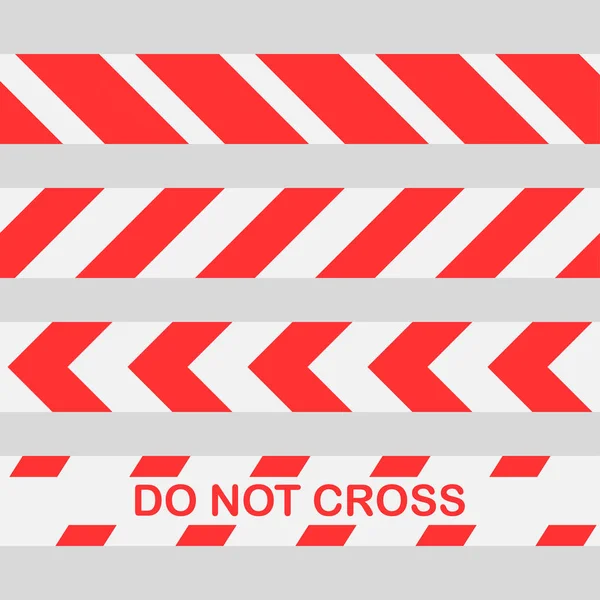 Fita de advertência vermelha Não cruze a linha de fita de advertência. Conjunto de fita de advertência da polícia sem costura . —  Vetores de Stock